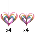 Ciondoli a cuore glitterati in carta colorata rosa, oro, blu e viola, set da 4 decorazioni - Cuore 3D Multicolore Luccicante (Y-00625-3)