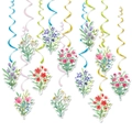 Set decorazioni floreali per feste con spirali in PVC e ciondoli di fiori ad acquerello - Riccioli Floreali (J-0565-3)