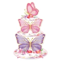 Alzata per cupcake a 3 livelli con farfalle e motivi floreali rosa per decorazione di feste - Stile a Tema Farfalla (Y-00624)