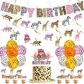 Set striscione HAPPY BIRTHDAY con stampe animalier e decorazioni leopardo e zebra - Set Animali della Foresta / Colorato