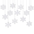 Set di 12 fiocchi di neve bianchi glitterati per decorazioni natalizie e invernali - Set di 12 Decorazioni Sospese a Fiocco di Neve Bianco (G-00102)