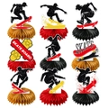 9-piece skateboarding birthday party honeycomb centerpieces in red, black and yellow - Honeycomb Table Decor (Y-00632-5)