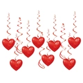 Decorazioni sospese a spirale con cuore rosso glitterato per San Valentino - Set di Decorazioni a Spirale a Cuore (L-00504)