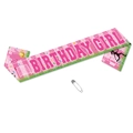 Fascia rosa Birthday Girl tema calcio con sagome di pallone e spilla in metallo - Rosa Birthday Girl (G-00114-2)