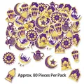 Coriandoli da tavolo Eid Ramadan in viola e oro con motivi moschea e luna, 80 pz - Viola Oro