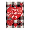 Tuinvlag met zwart-wit ruitpatroon, rood hart en tekst Happy Valentine's Day - Zwart-wit Geruit Rood Hart Ontwerp (G-00122-1)