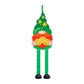 Saint Patrick's Day gnome hanging ornament with green clover hat and striped legs - Gnome Holding Three Gold Coins (Y-00634-6)