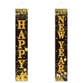 Schwarze und goldene vertikale Türbanner für Neujahr mit festlichen Ballons und Feuerwerk - Neujahrs-Couplets (L-00475-1) / Schwarzgold