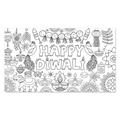 Poster da colorare per Diwali con scritta Happy Diwali e motivi decorativi indiani per bambini - Poster da colorare Diwali (Y-00608)