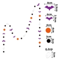 Detailed dimension guide for Halloween banner featuring bat, ghost, and dot components - Purple Round Ghost Garland (mys0289-1)
