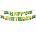 Bannière Happy Birthday thème camion de recyclage écologique en vert et jaune vifs - Bannière Joyeux Anniversaire