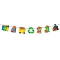 Bannière de fête recyclage écologique avec poubelles colorées et icônes papier métal verre - Bannière sur le Thème du Recyclage
