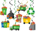Décorations de fête sur le thème du recyclage avec poubelles et camions colorés - Lot de Spirales