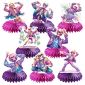 Lot de 8 centres de table Halloween squelette disco avec nids d'abeille rose et violet - Lot de 8 Ornements Squelette en Nid d'Abeille (L-00461)