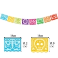Detailed view of colorful Day of the Dead banners with folk patterns and dimensions - Flag Banner Style (Y-00589-5)