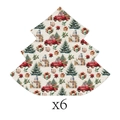 Set of 6 Christmas tree shaped linen placemats with vintage red truck and snowman print - Christmas Tree Style Placemat (L-00489-2)
