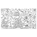 Halloween DIY coloring poster with pumpkins and ghosts for kids educational activity - Halloween Doodle Scroll