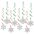 Adornos navideños en espiral rojos y verdes con copos de nieve plateados con purpurina - Estilo de Copo de Neve con Espiral Roja y Verde (J-0012-1) / 8 piezas/paquete