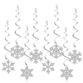 Detalle de copos de nieve plateados brillantes con espirales metálicas para decoración invernal - Estilo de Copo de Neve con Espiral Plateada (J-0012-2) / 8 piezas/paquete