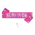 Rosafarbene Glitzer-Survivor-Schärpe mit holografischer Schrift für Brustkrebs-Events - Survivor Stil (W-00077-1)