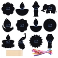 Diwali party scratch art set with 24 cards 12 patterns and ribbons for DIY decor - Scratch Card, Wood Stylus And Ribbon Set