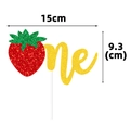 Sparkly strawberry one cake topper for first birthday party decoration, 15cm width - Strawberry Style (one)