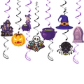 Halloween hanging swirl decorations featuring pumpkins, ghosts and spiders in purple and black - Halloween Spiral Hanging Ornaments (J-0104)