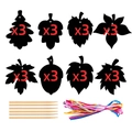 Kit gratta e crea foglie autunnali con 24 etichette 5 stili in legno e nastri colorati - Biglietti da grattare foglia d'acero(Y-00587)