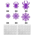 Set da 24 pezzi ragno e ragnatela viola glitter per Halloween con cuscinetti adesivi - Set Ragno E Ragnatela Viola
