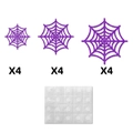Adesivi murali ragnatela viola glitterata Halloween con punti colla set da 12 pezzi - Toppe Ragnatela Viola