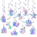 Decorazioni a spirale olografiche a tema sirena con stelle marine e cavallucci marini - Decorazioni a spirale a tema sirena (J-0512)