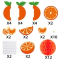Set decorativo a nido d'ape arancione con fette di agrumi e ritagli floreali in carta - Pendenti a Nido d'Ape all'Arancia (J-0503)