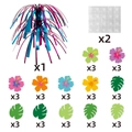 Kit centre de table hawaïen avec fontaine bleue et décorations de fleurs tropicales - Centre de Table Fontaine Tropicale Hawaïenne avec Hibiscus et Feuilles de Monstera (L-00441)