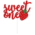Topper per torta fragola Sweet One rosso glitter per la festa del primo compleanno - Decorazione Grande Sweet One (H3254-1)