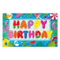 Buntes Sommer Poolparty Happy Birthday Banner mit Flamingo und Frucht Dekor - Sommer Pool Party Geburtstag Hintergrund (W-00068)