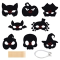 DIY Halloween scratch mask kit featuring pumpkin, bat, and spider shapes with accessories - Scratch Masks, Wood Pens And Elastic Ropes (L-00446)