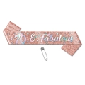Écharpe pailletée or rose avec texte holographique 70 & Fabulous pour fête de 70e anniversaire - Écharpe d'Anniversaire 70 Ans Or Rose (J-0554-17) / 1 Pièce