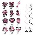 Coquette Gothic Halloween banner kit with pink and black cardstock charms and swirls - Pink Black Coquette Gothic Party Swirls Set