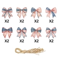 Set di 16 fiocchi per il Giorno dell'Indipendenza con bandiera USA e spago di iuta - Ornamento a Fiocco per il Giorno dell Indipendenza (G-00077)