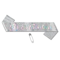 Écharpe argentée pailletée 30 & Fabulous avec épingle pour décoration de 30ème anniversaire - Écharpe d'Anniversaire 70 Ans Argent (J-0554-18) / 1 Pièce