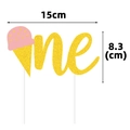 Glittering golden 'One' birthday cake topper with pink ice cream icon for first birthday - Ice Cream Style (one)