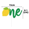 Glittery yellow lemon 'one' cake topper with 15cm width for first birthday party - Green Lemon Style (one)