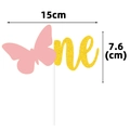 Pink butterfly cake topper with gold glitter one lettering for first birthday party - Butterfly Style (one)