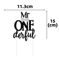 Décoration gâteau Mr ONEderful à paillettes noires et nœud papillon argenté 1 an - Mr ONEderful Argent