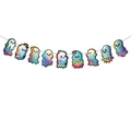Rainbow gradient Halloween ghost banner with nine cartoon characters for party decor - Rainbow Ghost Banner Decor