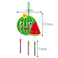 Detail view of watermelon wind chime with dimensions and three colored metal tubes - Cartoon Watermelon (L-00434-6)