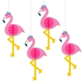 Decorazioni appese a fenicottero rosa in carta a nido d'ape per festa estiva hawaiana set di 4 - Decorazioni a Nido d'Ape a Forma di Fenicottero (L-00436)