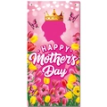 Roze Moederdag banner met bloemen, vlinder en gouden silhouette van een vrouw decor - Roze Vrouwelijke Silhouette Stijl (J-0475)