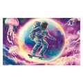 Astronaut on skateboard space backdrop with colorful nebulae and jellyfish - Astronaut Backdrop Style (Y-00550)