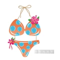 Hawaï bikini deurdecoratie in oranje en blauw met stippen en roze hibiscusbloem - Oranje Gestipte Bikini Stijl (Y-00548-1)
